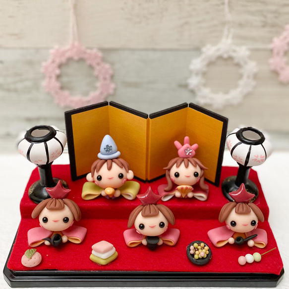 ひな祭り♪ケース入り おひな様 樹脂粘土 ミニチュア 2段
