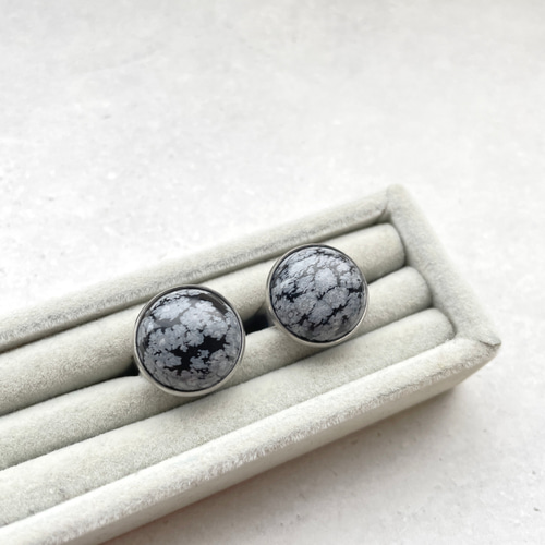 スノーフレークオブシディアン ring 天然石 16mm ステンレスリング