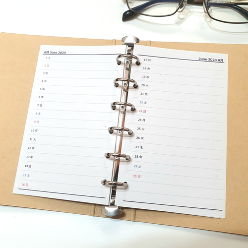 ミニ6 見開き1ヶ月スケジュール表 一日一行メモ 2026-2027 リスト型