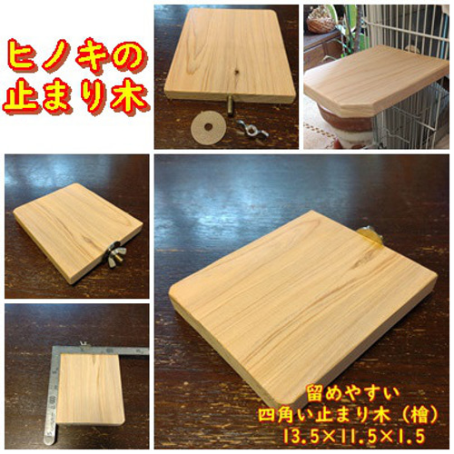 留めやすい四角い止まり木(檜：13.5cm)（TOY-08-018) 危ない