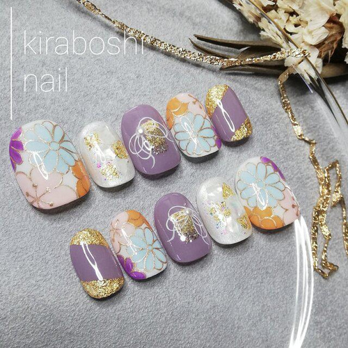 サイズオーダー♡梅雨の雫風ニュアンスネイルチップ ブルー×マット  