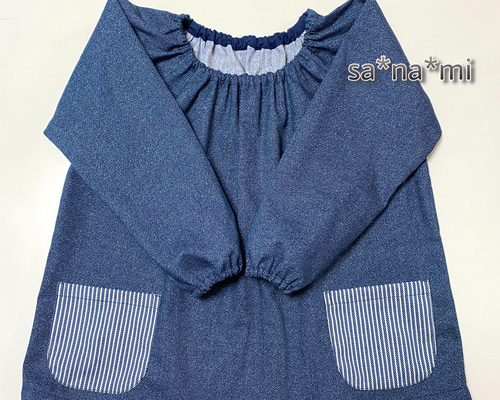 デニム風スモック 長袖 100、110、120サイズ その他入園グッズ sa*na