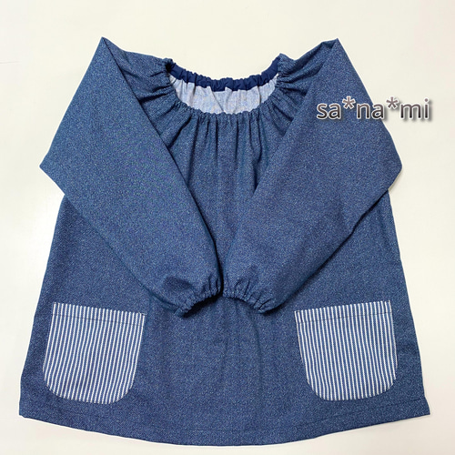 デニム風スモック 長袖 100、110、120サイズ その他入園グッズ sa*na