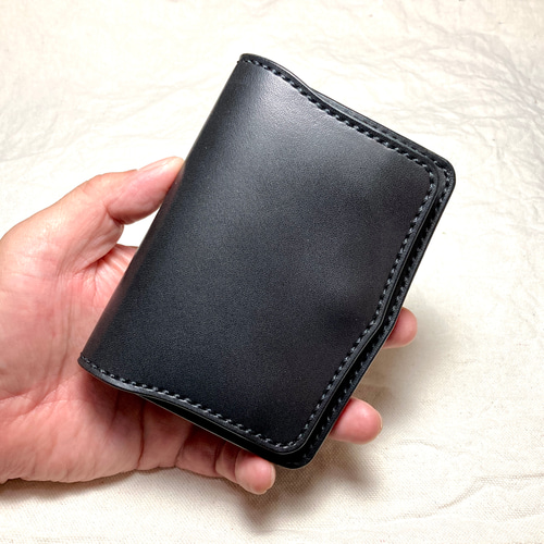 栃木レザー コンパクト財布 本革 総手縫い ミドルウォレット ギャルソン 黒 ワンアクションで完結｜栃木レザー コンパクト財布 本革 総手縫い