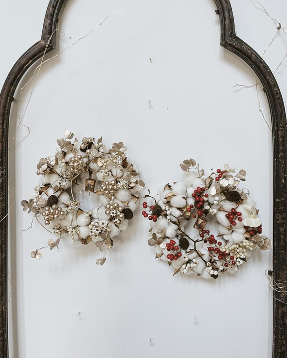 cotton flower wreath " lampe " コットンフラワー リース ドライフラワー サンキライ 1枚目の画像