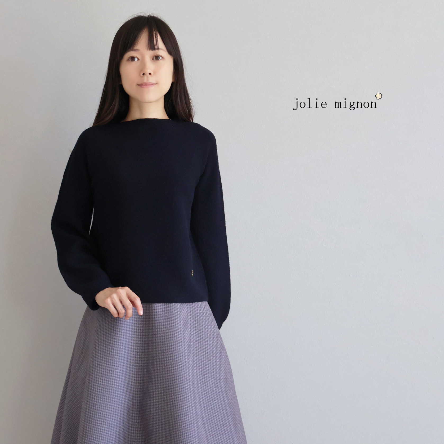 ジョリーミニョン / パフショルダー ハイネックプルオーバー ホールガーメント 完売です！】ホールガーメント パフショルダープルオーバー