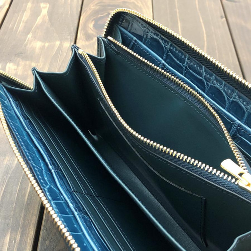 シャイニング クロコダイル ブルー カナール 財布 ポロサス 長財布