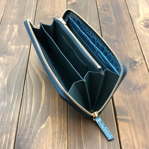 ブルーグリーン ポロサス シャイニング （ グレージング ） JRA 綺麗色 シャイニング クロコダイル ブルー カナール 財布 ポロサス 長財布