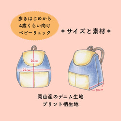 シンプルデニムベビーリュック＊花柄ミント＊受注製作 5枚目の画像