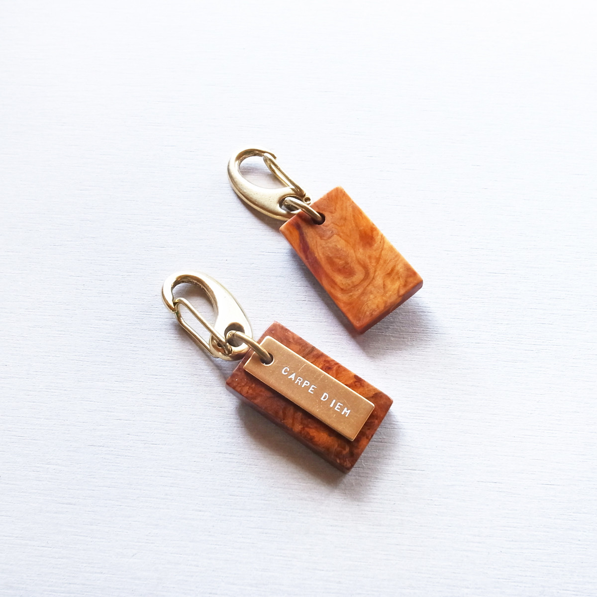 【S】YAKU-SUGI KARABINA ● 屋久杉/真鍮/オリジナル/刻印/カラビナ/キーホルダー