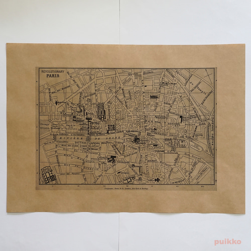 紙製ブックカバー パリ古地図（モノクロ） A3判 ブックカバー puikko