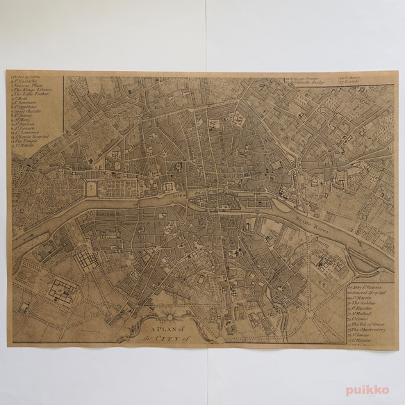 紙製ブックカバー　パリ古地図（モノクロ）　A3判 2枚目の画像