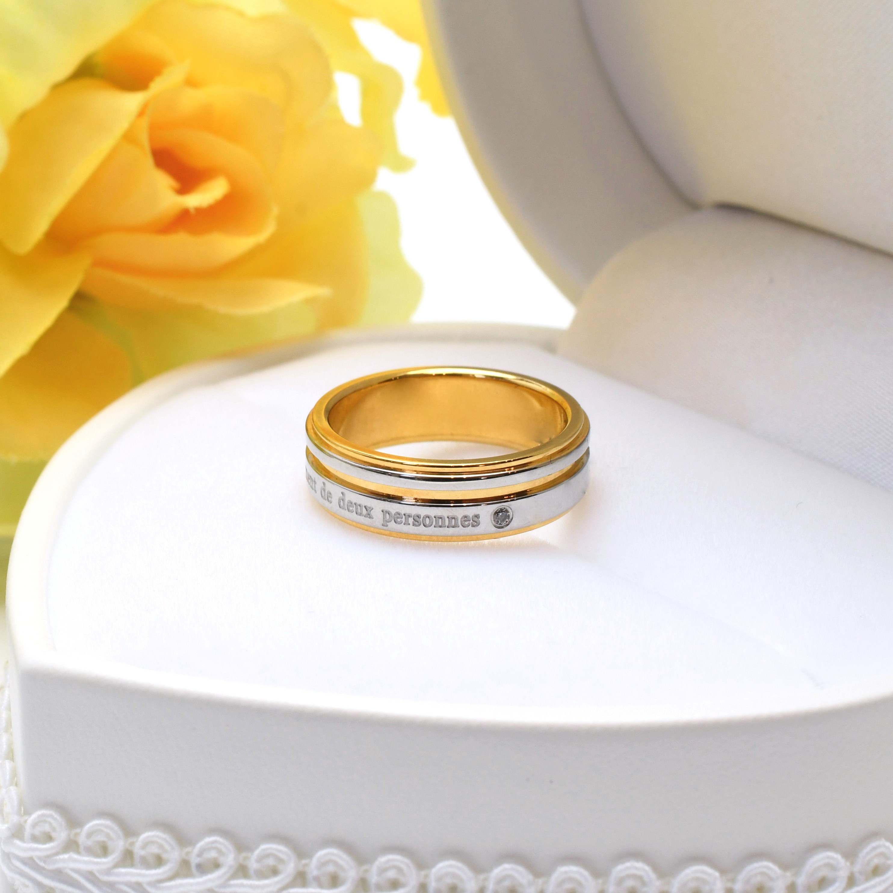 華やかさをプラス＊* ゴールド×シルバー ジルコニア入り 刻印 誕生石可 サージカルステンレス