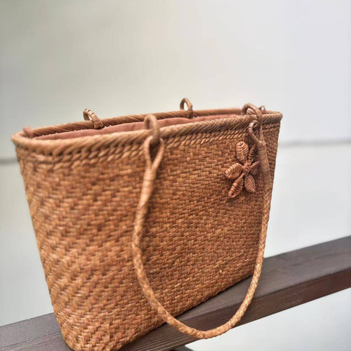 山葡萄籠バッグ 手作り かごバッグ 細ひご 網代編み、花編み