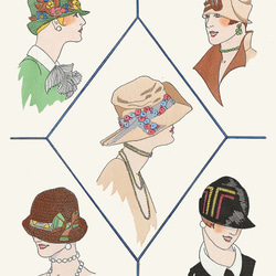 【NO.5】レトロなヴィンテージファッションの女性達イラストアートポスター☆おしゃれ帽子モダン20’s60’s★A2A3 2枚目の画像