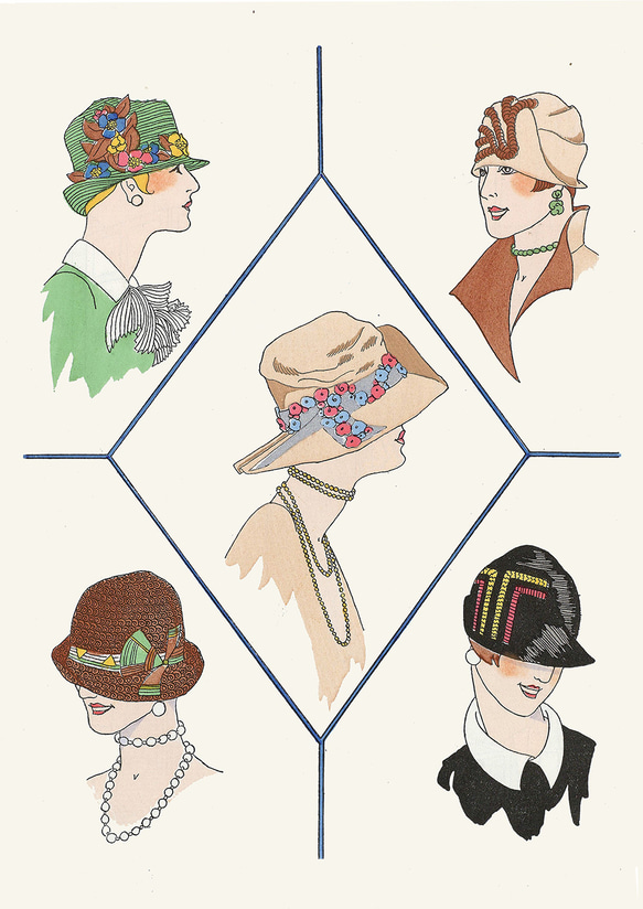 【NO.5】レトロなヴィンテージファッションの女性達イラストアートポスター☆おしゃれ帽子モダン20’s60’s★A2A3 2枚目の画像