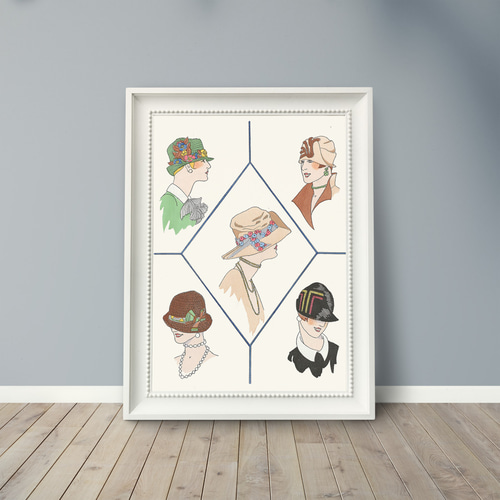 NO.5】レトロなヴィンテージファッションの女性達イラストアート