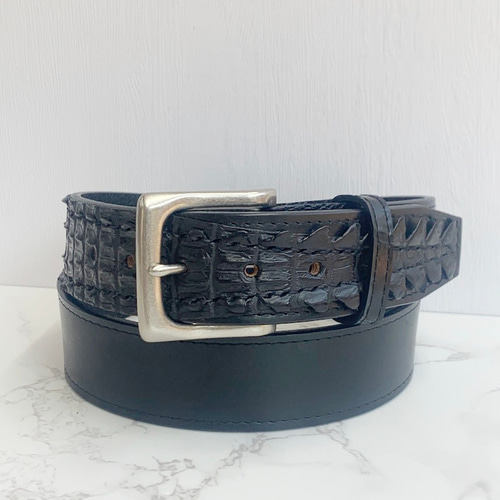 日本製 クロコダイル 背テール マット仕上げ 牛革コンビ 40㎜巾 上質  