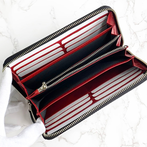 日本製 耐摩擦性エンボスレザー 上質 牛革 ロングウォレット ラウンド