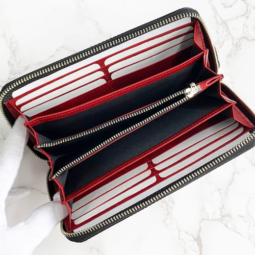 日本製 耐摩擦性エンボスレザー 上質 牛革 ロングウォレット ラウンド