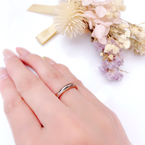 natural*】コンビネーションリング＊ ミル打ち デザイン 誕生石 刻印