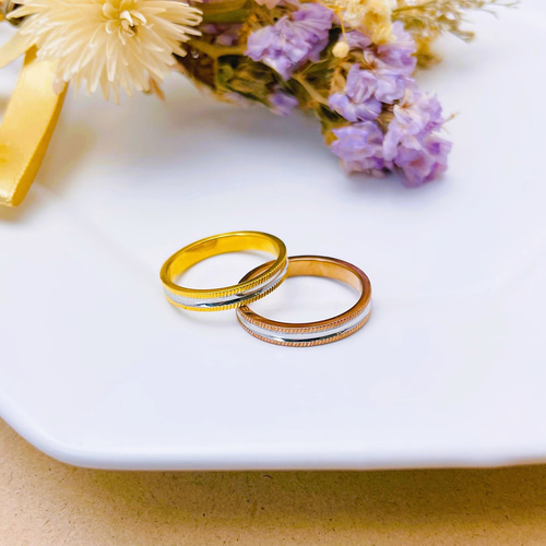 natural*】コンビネーションリング＊ ミル打ち デザイン 誕生石 刻印