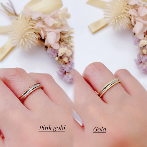 natural*】コンビネーションリング＊ ミル打ち デザイン 誕生石 刻印