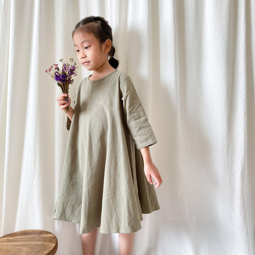 MERMEO【LCK】90-100/ 110-120 | コットンリネン こども長袖ワンピース