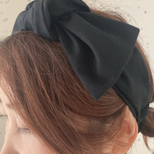 大人用 ヘアバンド リボン 黒 ターバン リボンヘアバンド ヘアバンド