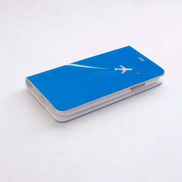 ひこうきぐも 手帳型スマホケース ベルトなし  ✶ SE2 SE3 iPhone15 飛行機 星 空 青 春 ブルー ✶ 5枚目の画像