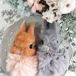 羊毛フェルトリアルうさぎ お座りネザーランドドワーフ(オレンジ) 羊毛