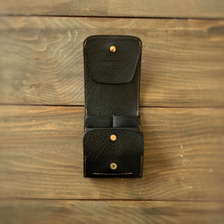 小さい 縦型収納 財布 ピクシーウォレット R ブラック イタリアンレザー 2枚目の画像
