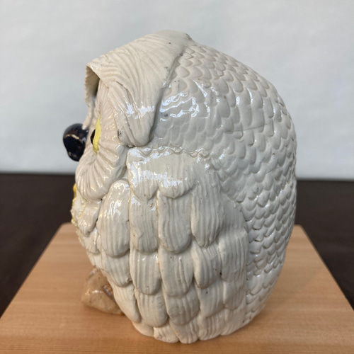 フクロウ彫刻 陶器 純銀張り彫刻 フクロウ オブジェ 385g 英国 カントリーアーティスト社
