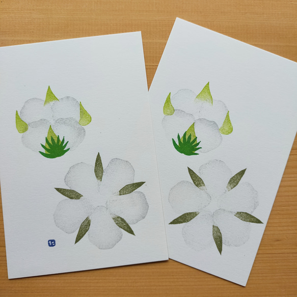 no.61『メンカ』・季節の草花で彩る手捺し原画ポストカード（２枚入り） 1枚目の画像