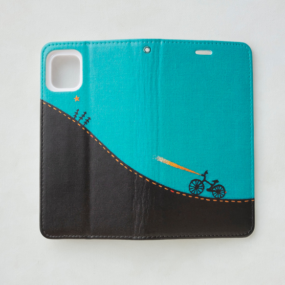 夜をゆく自転車　手帳型スマホケース  ベルトなし ✶ 星 夜空 ブルー SE3 SE2 iPhone15 ✶ 4枚目の画像