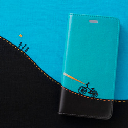 夜をゆく自転車　手帳型スマホケース  ベルトなし ✶ 星 夜空 ブルー SE3 SE2 iPhone15 ✶ 1枚目の画像