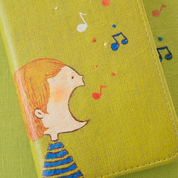 はなうた歌う女の子  手帳型スマホケース ベルトなし ✶ SE3 SE2 iPhone16 音符 春色 グリーン ✶ 3枚目の画像