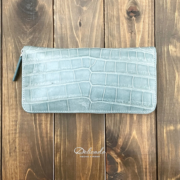 クロコダイル ロングウォレット ブルー グレー 長財布 長財布