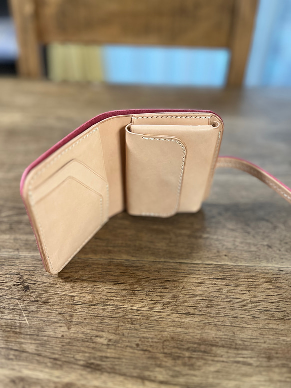 二つ折りミニ財布　イタリアンレザー  アラスカ　ピンク 4枚目の画像