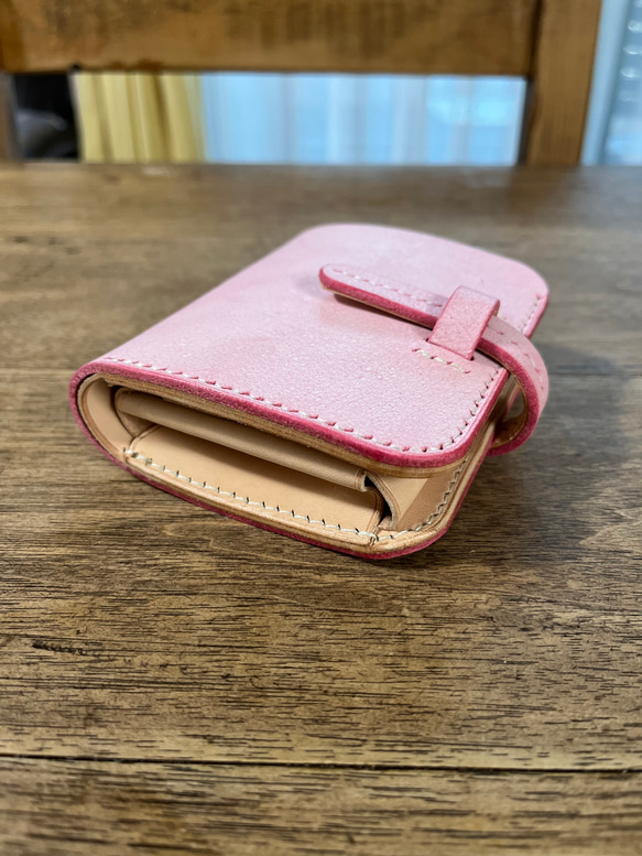 二つ折りミニ財布　イタリアンレザー  アラスカ　ピンク 3枚目の画像