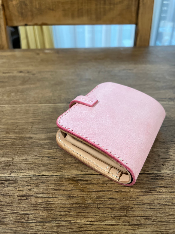 二つ折りミニ財布　イタリアンレザー  アラスカ　ピンク 2枚目の画像