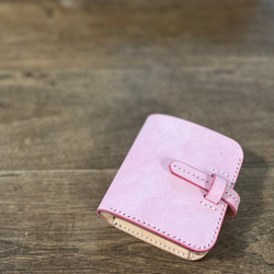 二つ折りミニ財布　イタリアンレザー  アラスカ　ピンク 1枚目の画像
