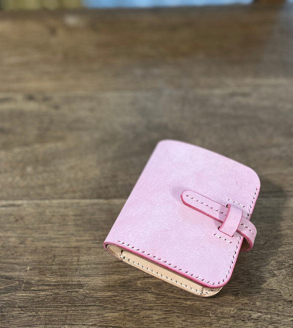 二つ折りミニ財布　イタリアンレザー  アラスカ　ピンク 1枚目の画像