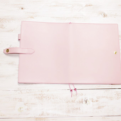 A5 牛革 可愛い 手帳カバー ばねホックのベルト さくら色 手帳