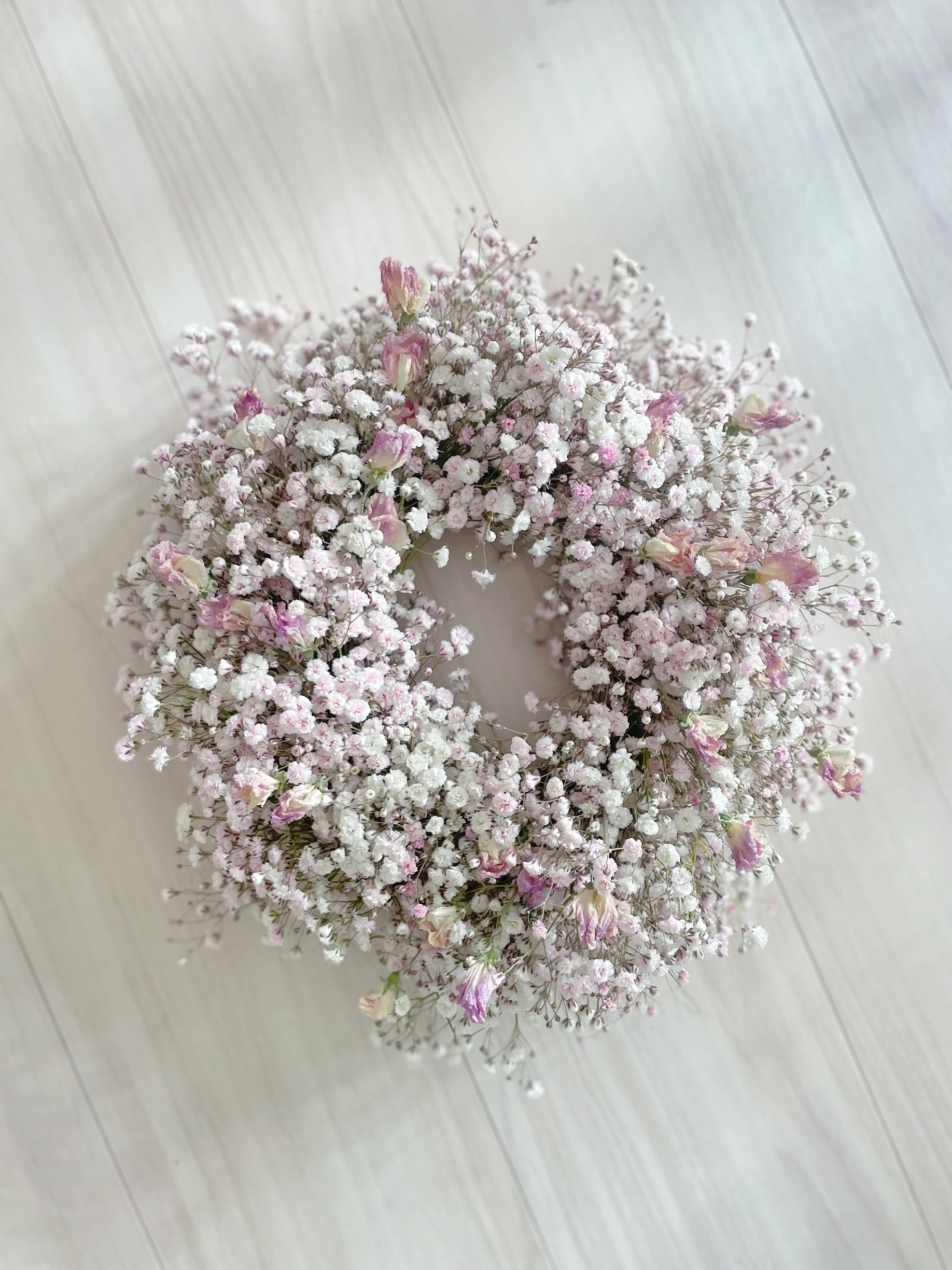 flower wreath " spring march " かすみ草 スイートピー スターチス デイジー アジサイ