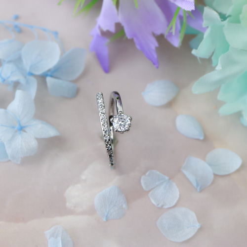 MR259】華奢なCzダイヤモンド ツイスト フォークリング／指輪 シンプル