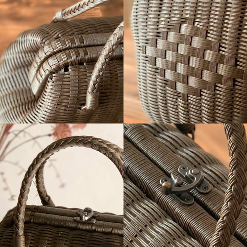 【新品未使用】カゴ風バッグ　焦茶×ブラック ➖即納可能➖プラかごバッグ ☆ブラック 代わり編み☆ かご