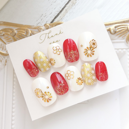 k ネイルチップ ネイルチップ ホワイトクリスマスネイル ネイルピアス