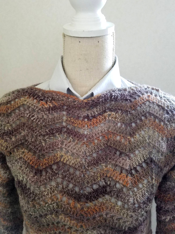 ウール100%　手編みセーター 4枚目の画像