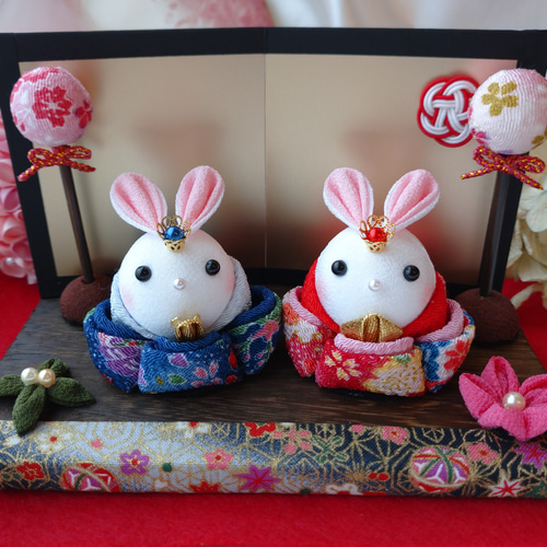 ひな人形☆可愛い手のひらサイズ♪つまみ細工のウサギひな/初節句